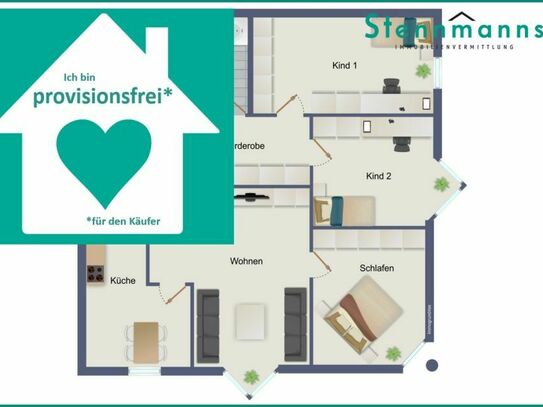 PROVISIONSFREI!
SEHR GUT GESCHNITTENE 4-ZIMMER-WOHNUNG MIT GARAGE IM STADTZENTRUM VON RADEVORMWALD