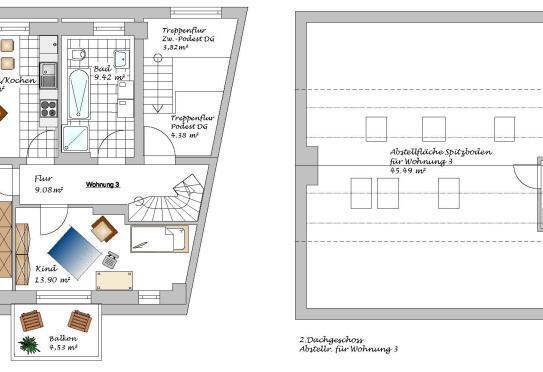 Nach Kernsanierung - Hochwertige 3-Raum-Wohnung mit großem Spitzboden