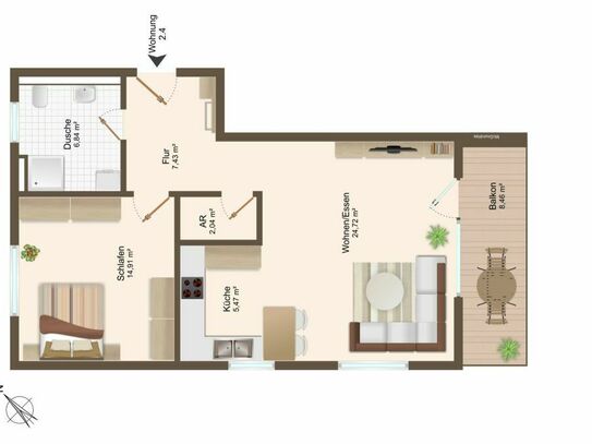 Attraktive 2-Zimmerwohnung mit perfektem Schnitt! 1.Obergeschoss, Haus.2