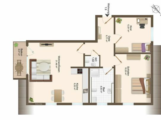 Traumhafte 3-Zimmerwohnung im DG mit perfekter Grundrissgestaltung