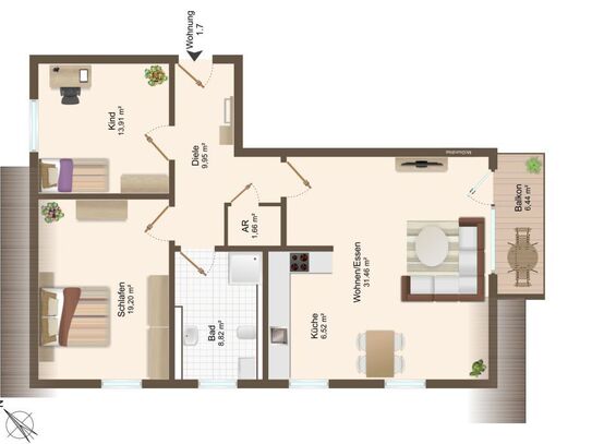 Lichtdurchflutete & Sonnenverwöhnte 3-Zimmer Dachgeschosswohnung