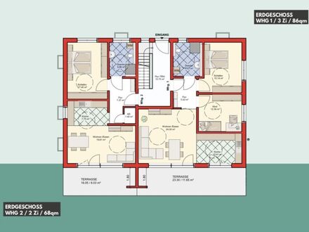 Neubauprojekt in Frittlingen. 6-Familienhaus. 2-Zimmer EG Wohnung mit Terrasse