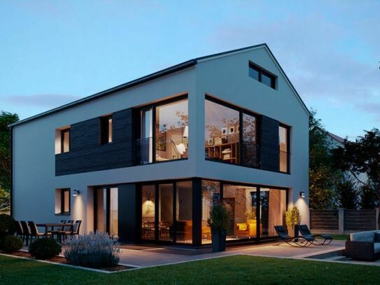 Viel Licht, viel Glas, viel Raum! 
Moderne Wohnatmosphäre in schönem Neubau-Einfamilienhaus mit sonnigem Grund in Baier…