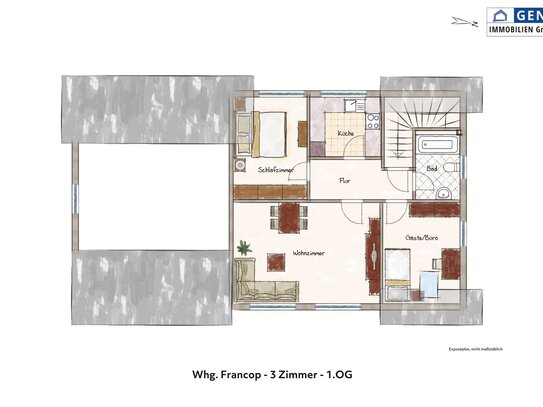 Vermietung einer charmanten 3 Zimmer Wohnung im 1.OG, ca. 85,66 m² Wohnfläche, mit 2 Stellplätzen in 21129 Hamburg-Fran…