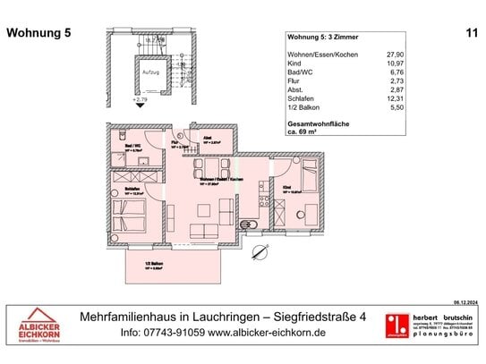 3 Zi. OG mit Balkon ca. 69 m² - Wohnung 5 - Siegfriedstr. 4, 79787 Lauchringen - Neubau