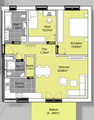 3 Zimmer-Wohnung | 2.OG | Süd-Balkon | Erstbezug 06/2025 Neubau