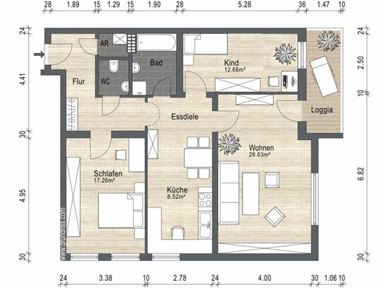 Vermietete 3- Zimmer-Eigentumswohnung mit TG-Stellplatz