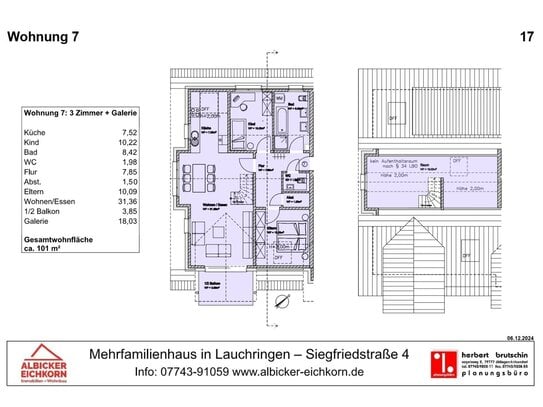 3 Zi. + Galerie DG mit Balkon ca. 101 m² - Wohnung 7 - Siegfriedstr. 4, 79787 Lauchringen - Neubau