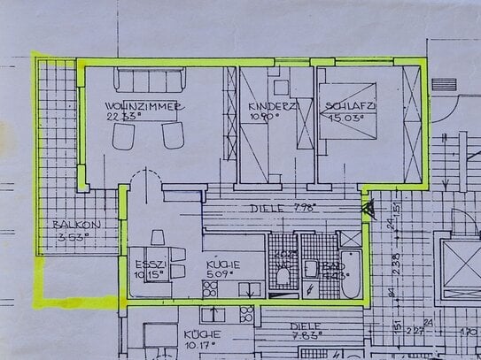 3 Zi WHg mit 79 Qm im EG mit großen Balkon