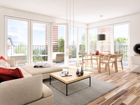 "Friedrichspark": Neubau, großer Süd-West Balkon mit 24 m², Einbauküche, TG-Platz, ab 01.01.25!