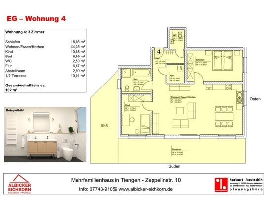 Erstbezug Tiengen-3,5 Zi. Erdgeschosswohnung mit Terrasse ca. 102 m² in toller Lage zum 1.7.25 zu vermieten