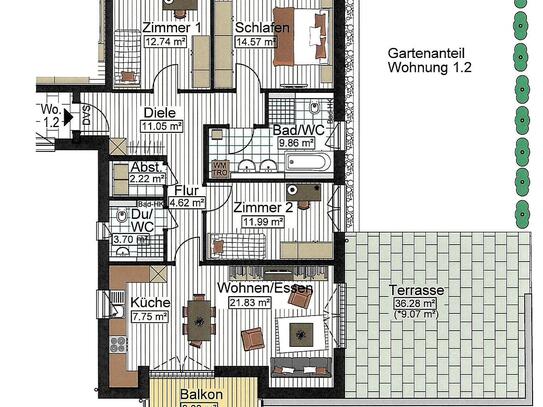 schöne 4 Zimmer Wohnung in Senden mit Gartenanteil zu vermieten