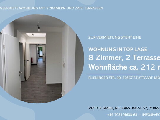 Wohnung in top Lage - 8 Zimmer, 2 Terrassen, Wohnfläche ca. 212 m²