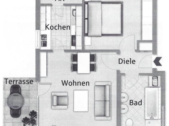 2 Zimmer EG-Wohnung mit Terrasse und Einbauküche in Fürth