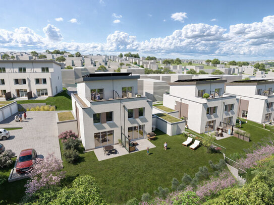 Neubau von modernen Stadthäusern in ruhiger Lage