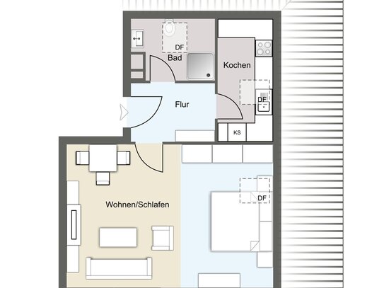 Geschmackvolle 1-Raum-Wohnung mit gehobener Innenausstattung mit Balkon und Einbauküche in Aachen