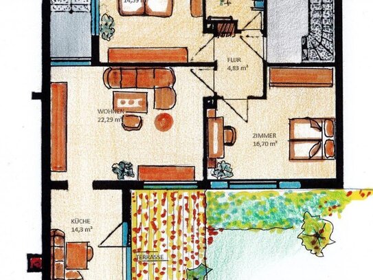 Ruhige, idyllische 3-Zi.-Wohnung im Berggebiet von Bischberg