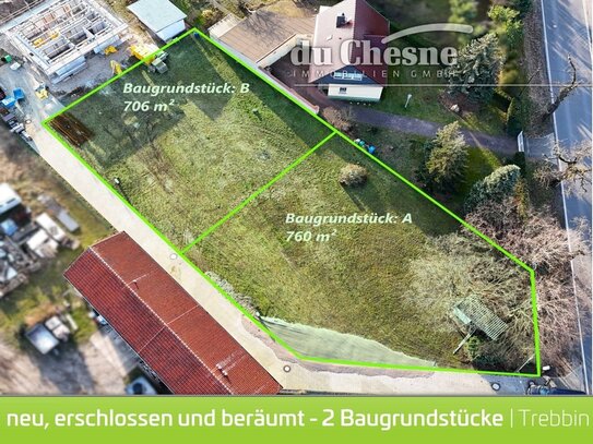 zwei vollerschlossene Baugrundstücke 706m² und 760m²