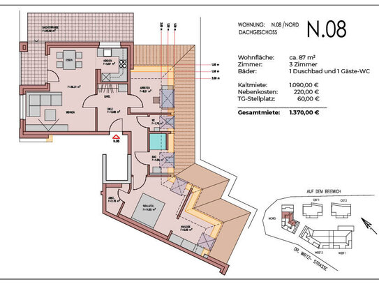 Wohnung N.08: Moderne 3-Zimmer-Wohnung mit großer Dachterrasse im barrierefreien Neubau Kleverhof!