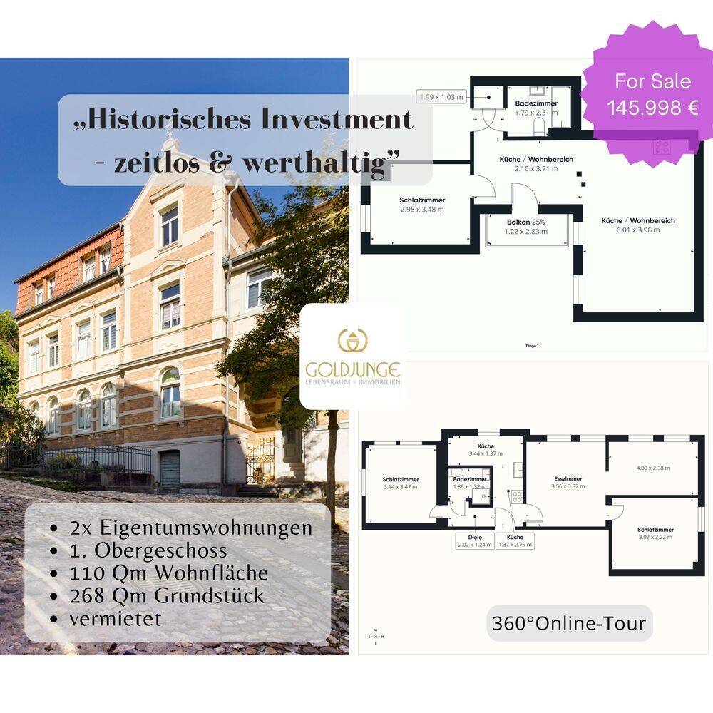 Immobilie in Rudolstadt - Doppeltes Altbau-Investment in der Rudolstädter Altstadt - Lage mit Geschichte - Bild 0