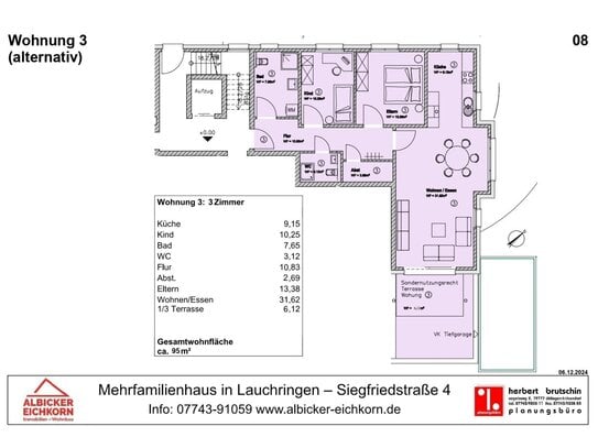 3 Zi. EG mit Terrasse ca. 95 m² - Wohnung 3 - Siegfriedstr. 4, 79787 Lauchringen - Neubau