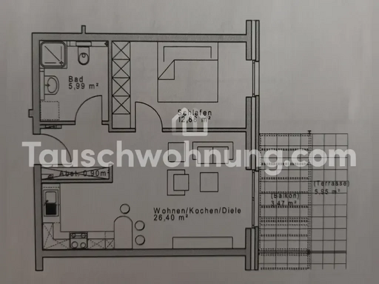 [TAUSCHWOHNUNG] 2Z+Kochbereich+Bad+Terasse(EG) Suche größere Wohnung