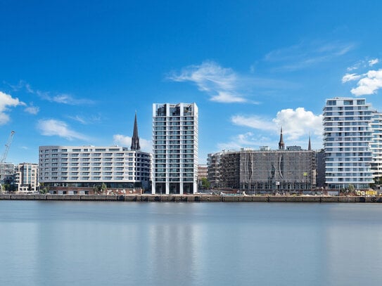 Luxus am Wasser: moderne Neubauwohnung mit seitlichem Elbblick