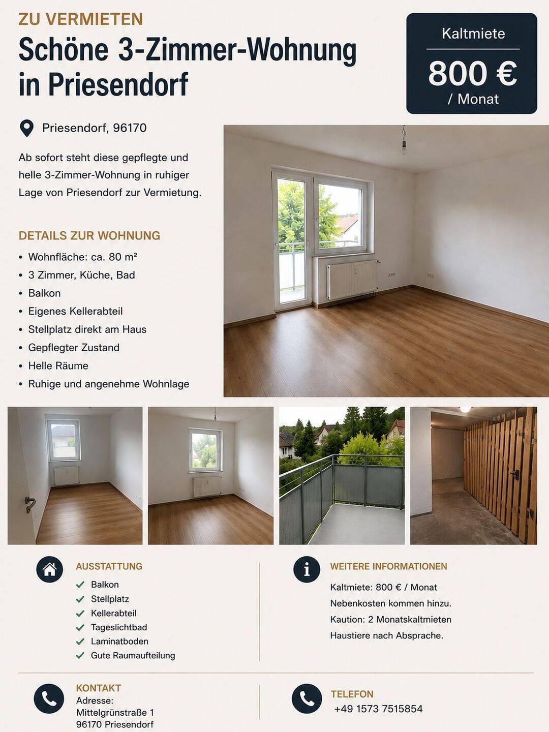                                                               Sch&ouml;ne Wohnung mit Balkon in ruhiger Lage                                                       in Eltmann (Haßberge)