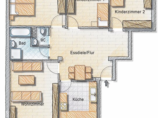 Helle 4-Zimmerwohnung mit EBK, Balkon und Stellplatz in Nürnberg Schweinau