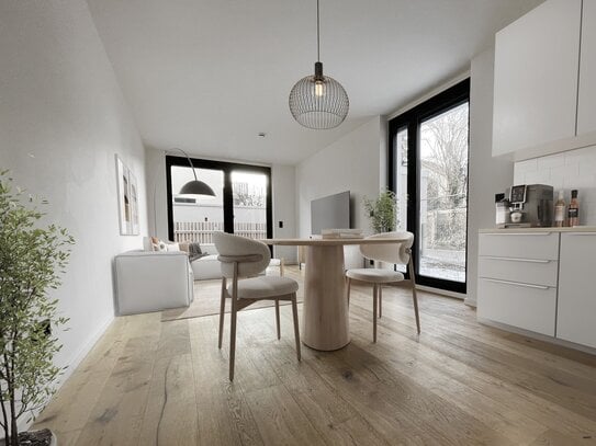 1 Zimmer Gartenwohnung mit Terrasse und Blick auf den Kirchturm in der Altstadt