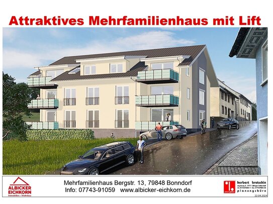 4 Zi. OG mit Balkon ca. 100 m² - Wohnung 3 - Bergstr. 13, 79848 Bonndorf-Neubau mit Lift-klimafreundlich KFN-KFW297+298