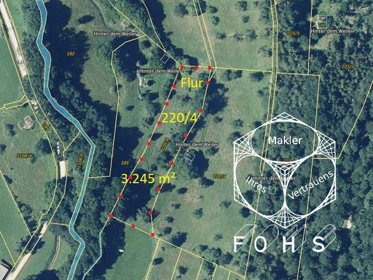 Flur 220/4 =3.245 m² landwirtschaftl. Grundstück(Grünland mit Obstbäumen) in 73337 Bad Überkingen"Hinter dem Weiler"...