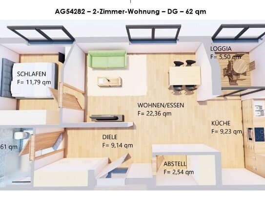 Möblierte, helle 2-Zimmer-DG-Wohnung mit Loggia in Kaufbeuren