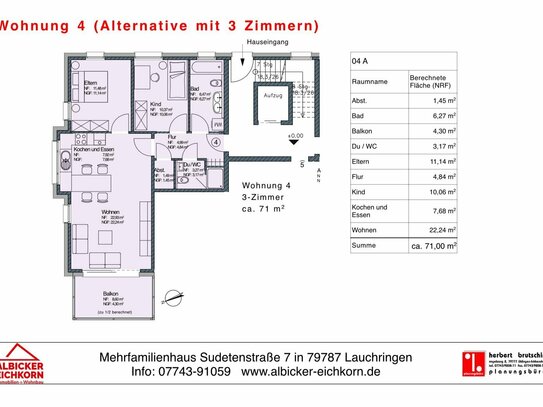 3 Zi. OG mit Balkon ca.85 m² - Wohnung 4 - Sudetenstr. 7, 79787 Lauchringen - Neubau