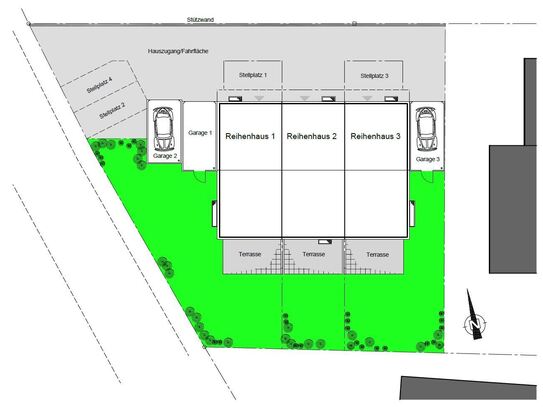 Neubau von drei Reihenhäusern in Wettstetten / Ortsteil - hier Reiheneckhaus 3