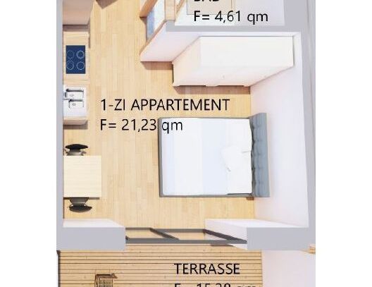 Möbliertes, helles 1-Zimmer-Appartement mit Terrasse in Kaufbeuren