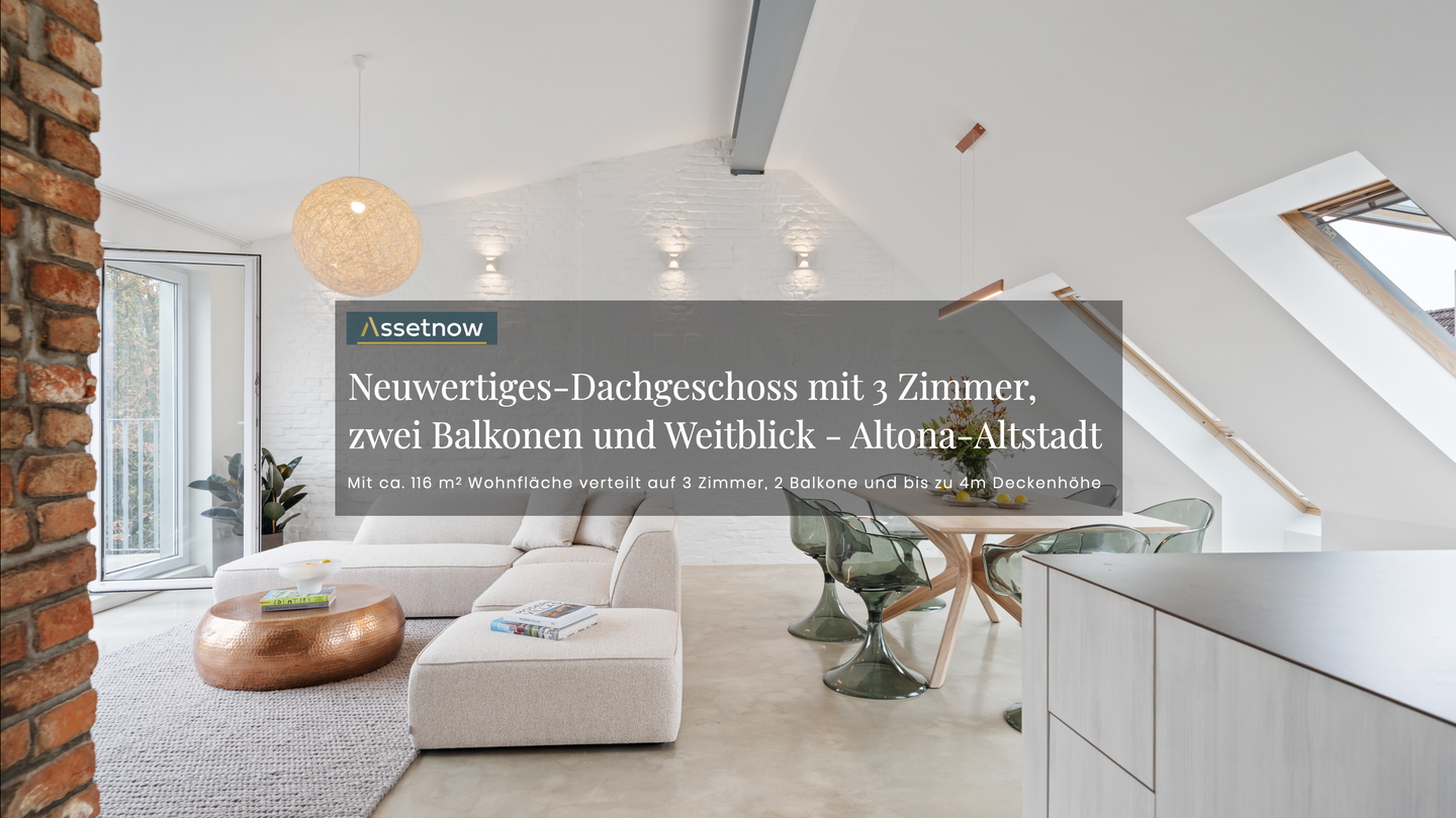 Neuwertiges-Dachgeschoss mit 3 Zimmer, zwei Balkonen und Weitblick in Altona-Altstadt