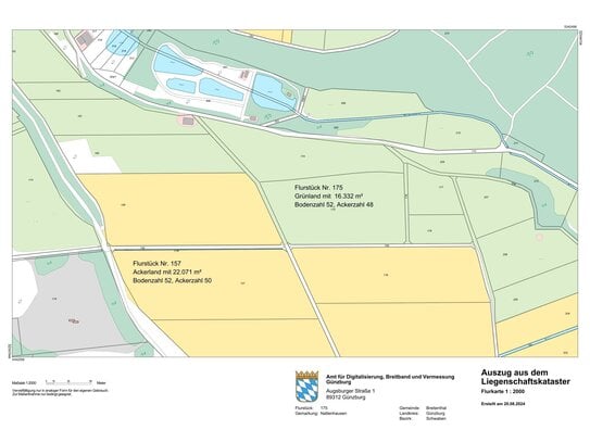 Nattenhausen, 1x Ackerland mit 22.071 m² und 1x Grünland mit 16.332 m²