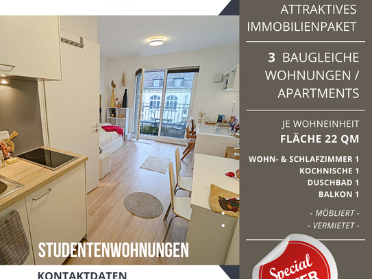 3x TOP vermietete, möblierte Eigentumswohnungen 22 m², Baujahr 2016 - Studentenwohnungen - Köln City! auch einzeln erwe…