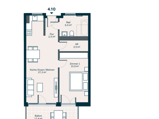 Neubau: Helle 2-Zimmer-Wohnung mit Balkon mit Blick in`s Grüne