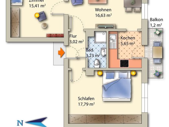 Eine gemütliche 3 Zimmer Wohnung mit Süd-Balkon