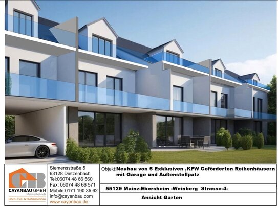 Neubau in Mainz-Ebersheim 5 Reihenhäuser mit 5-Zi plus Dachgeschossausbau mit 3 möglichen Zimmern im komfortablem Baust…