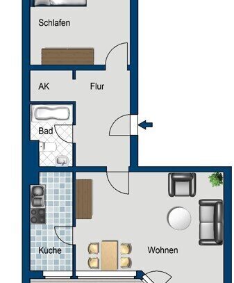 Zentrumsnahe 2-Zimmer-Wohnung mit Balkon und Einbauküche