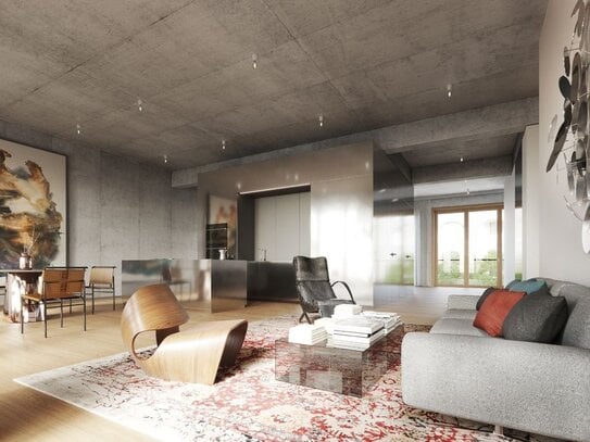 Loft mit 3,60 m Deckenhöhe in Berlin-Mitte. 145,7 qm, Sichtbeton, bodentiefen Fenstern und imposanten Loggia