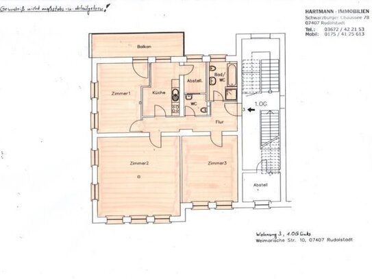 RESERVIERT ! Sehr schöne 3-Zimmer-Wohnung mit großem Balkon in zentrumsnaher Wohnlage von Rudolstadt