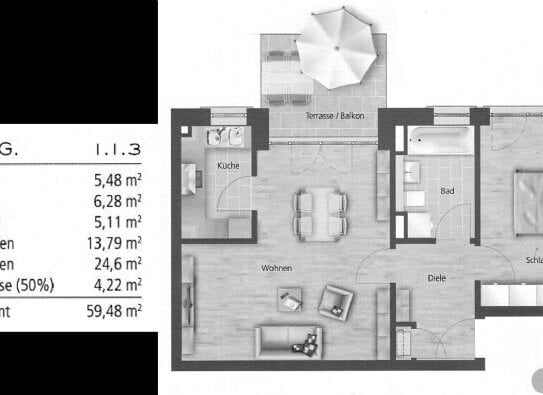 Moderne 2 Zimmer Terrassenwohnung