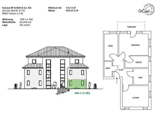 Moderne 3-Zimmer-Wohnung in Dissen a.T.W