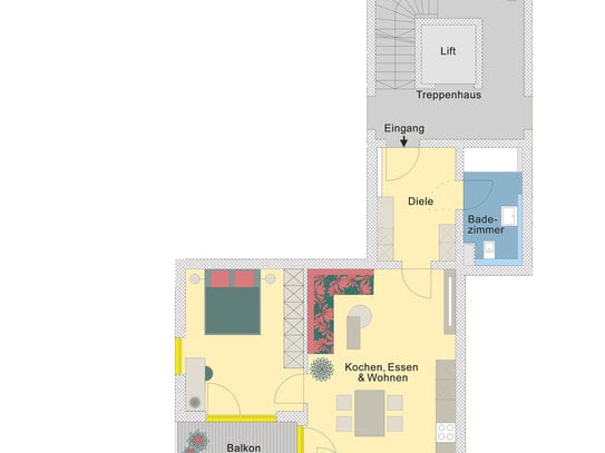 Geräumiger Balkon (12qm!), Abendsonne, 2 Zimmer Obergeschoss mit Lift und Süd-Westausrichtung | C2.5