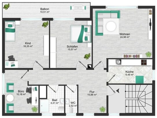 Mühldorf Rottstr.: 4 Zi. OG-Wohnung in ruhiger Lage mit Balkon