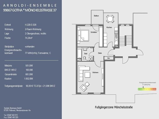 schicke 2-Raum-Wohnung mit Balkon, Innenstadtlage Gotha